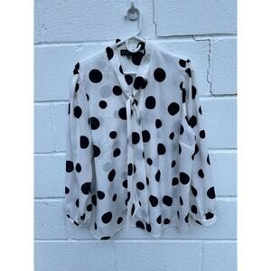 Eloquii Shirt Blouse Front Tie Neck White w/Polka Dot Puff Sleeves Size 18 POLY